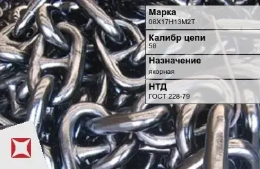 Цепь металлическая однорядная 58 мм 08Х17Н13М2Т ГОСТ 228-79 в Усть-Каменогорске