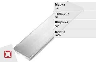 Кадмиевый анод Кд0 12х300х1000 мм ГОСТ 1468-90  в Усть-Каменогорске